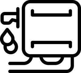 Poster - simple bold outline icon representing a water pump delivering water through a pipe, with drops falli