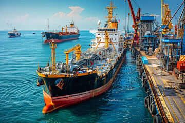 Wall Mural - A Liquefied Gas Tanker Docks at a Port Terminal Platform