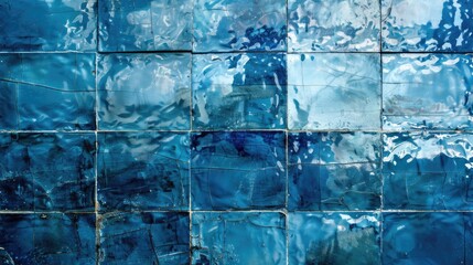 Canvas Print - Camera reflection in blue liquid ceramic tile wall grunge texture abstract backdrop