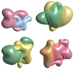 Aufkleber - multi-colored inflated blots with a shiny surface on an isolated background, 3d rendering illustrati