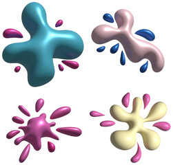 Aufkleber - multi-colored blots and drops with a smooth shiny surface, 3d rendering illustration
