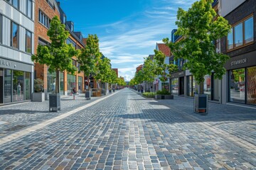 Wall Mural - Europe, Lithuania, Vilnius, morning light in a city street with an empty road