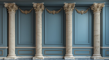 Wall Mural - Classical architecture with ornate columns and blue walls in an elegant interior
