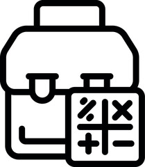 Poster - Line art icon of business portfolio holding calculator with addition, subtraction, multiplication and division symbols