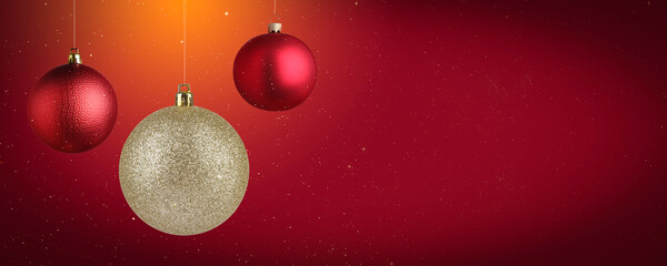 Wall Mural - Christmas balls against red background, space for text. Banner design