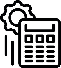 Canvas Print - Line art icon of a gear falling onto a calculator, symbolizing a technical error or malfunction