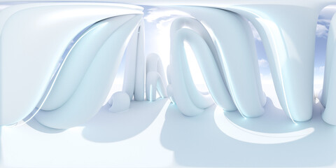 Poster - 360 degree panorama of a white, abstract, interior space with a figure vr environment map