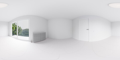 Poster - 360 degree panorama of a white room with a view of trees vr environment map