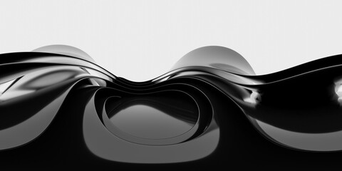 Poster - Abstract black 360 panorama of curved, shiny surfaces vr environment map