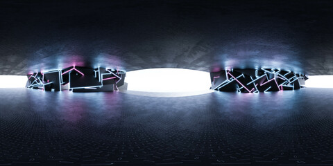 Poster - 360 panorama of a futuristic neon lit space vr environment map