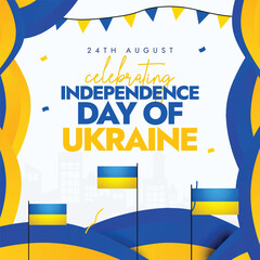 Wall Mural - Ukraine Independence Day, 24th August background, banner, post. Independence day of Ukraine celebration banner with its flags, abstract art in flag colours. The country become independent in 1991.