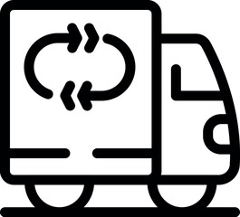 Poster - Simple black and white icon of a delivery truck delivering a parcel with two circular arrows for return service