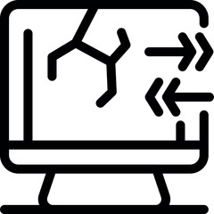 Poster - Broken computer data transferring icon, electronic waste symbol, cracked screen displaying data exchange