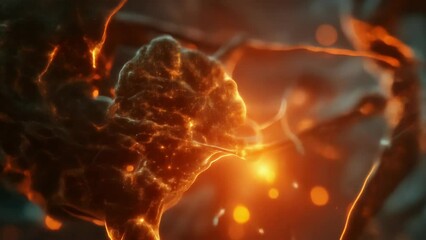 Poster - Close-up of a neuron with glowing synapses