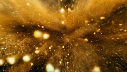 Poster - Golden powder explosion with dynamic particles against a black background