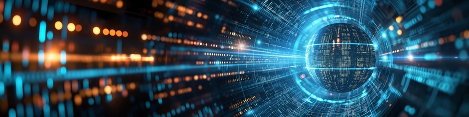 Fototapete - Futuristic digital portal connecting networks with abstract technology and global communication systems.