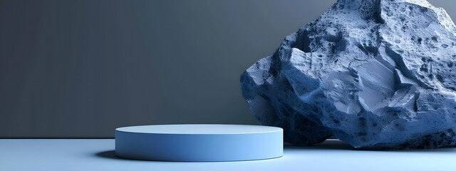 Wall Mural - blue podium for product presentation in minimalist style