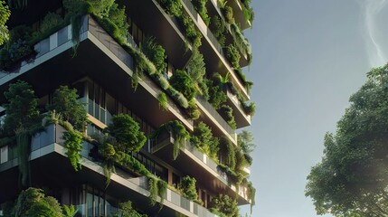 Eco friendly apartment building with tree covered balconies in Netherlands.