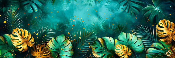 Wall Mural - Abstract Tropical Leaves Pattern with Bright Colors and Textured Background