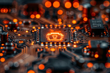 Key symbol on the electronic circuit. Cyber security concept.  