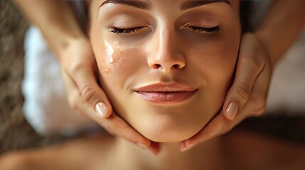 Wall Mural - A woman is getting a facial treatment