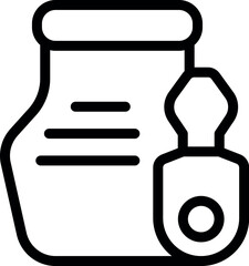 Poster - Black outline icon representing a notary public applying a seal to a legal document, ensuring its authenticity and validity