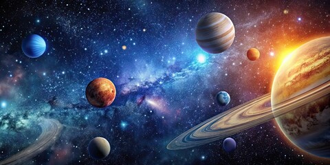 Wall Mural - of a solar system with planets, stars, and comets , solar system, planets, stars, comets, space, gal