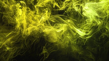 Wall Mural - Light neon yellow smoke color on dark background. AI generated