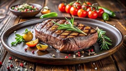 Canvas Print - Grilled steak served on a gourmet plate with elegant presentation , delicious, gourmet, steak, food, meal, appetizing, juicy