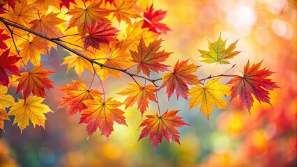 Sticker - Maple branch with red and yellow leaves, autumn natural background with soft focus, maple, branch, red, yellow, leaves