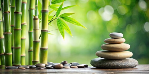 Wall Mural - Zen stones and bamboo in a peaceful arrangement, zen, stones, bamboo, meditation, relaxation, spa, peaceful, balance, nature