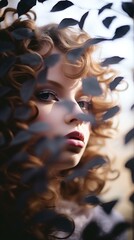 Wall Mural - a close up of a womans face through leaves