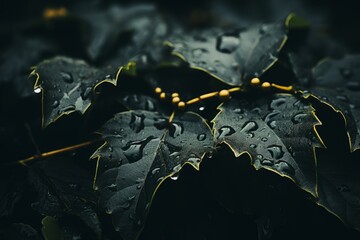 Wall Mural - a close up of leaves with water droplets on them