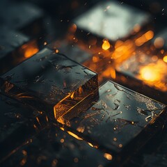 Wall Mural - a close up of some glass blocks with fire coming out of them