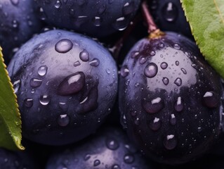 Wall Mural - a close up of some purple plums with water droplets on them