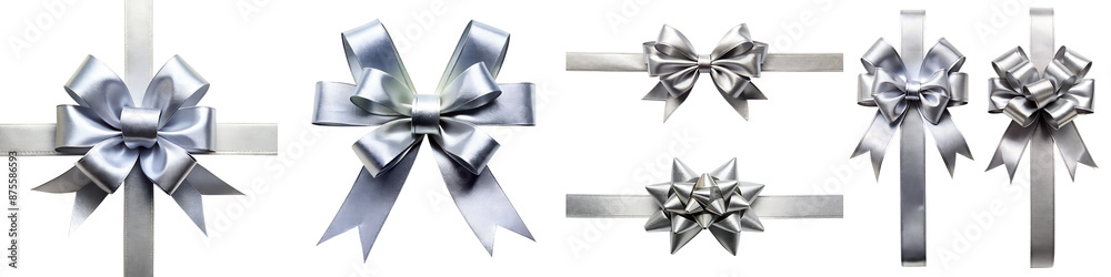 Silver ribbon and bow top view on transparent background PNG file Stock ...