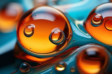 Wall Mural - a close up photo of water droplets on an orange and blue surface