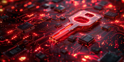 Key icon on digital circuit board background. Digital security and data protection concept.  