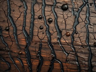 Wall Mural - a close up view of water droplets on a wooden surface