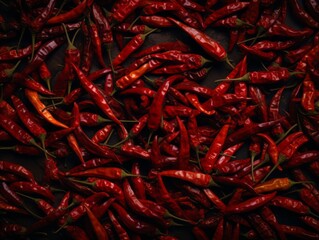 Canvas Print - a large group of red chili peppers on a black background