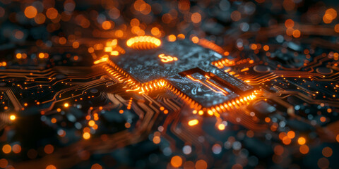 Key symbol on the electronic circuit. Cyber security concept.  