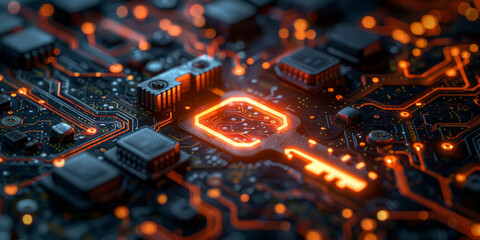 Key symbol on the electronic circuit. Cyber security concept.  