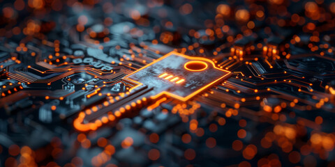 Key symbol on the electronic circuit. Cyber security concept.  