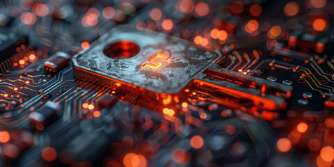 Key symbol on the electronic circuit. Cyber security concept.  