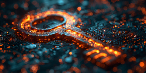 Abstract key on a black background. Cyber security concept.  