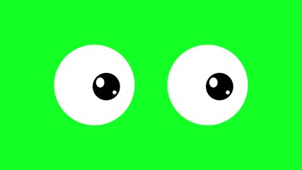 Wall Mural - blinking eyes animated icon round eyes blinking and glancing right and left looping green screen 4k