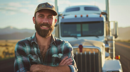 Poster - Portrait of a hendsome truck driver man smiling