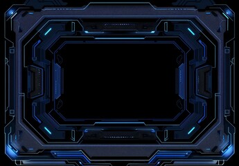 Poster - Blue background with dark blue rectangular frame, futuristic and technological design.