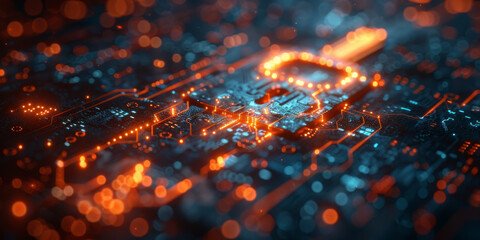 Abstract cyber security concept with key and binary code.  