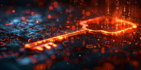 Abstract cyber security concept with key and binary code.  